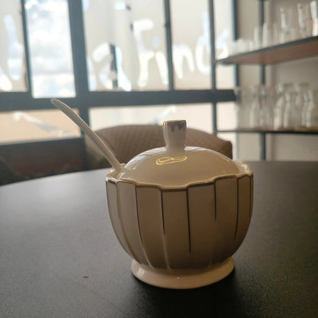 Ceramic Sugar Bowl with Lid and Spoon Elegant Kitchen Storage Sugar Bowls