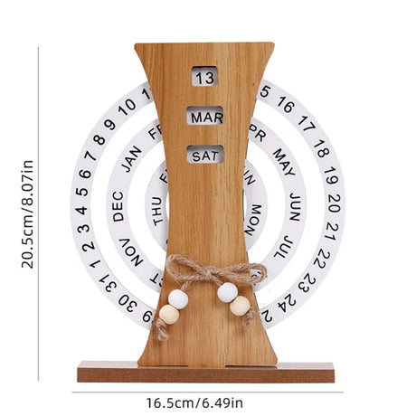 Wooden Creative Perpetual Calendar Desk Ornament with Manual Rotating Turntable.