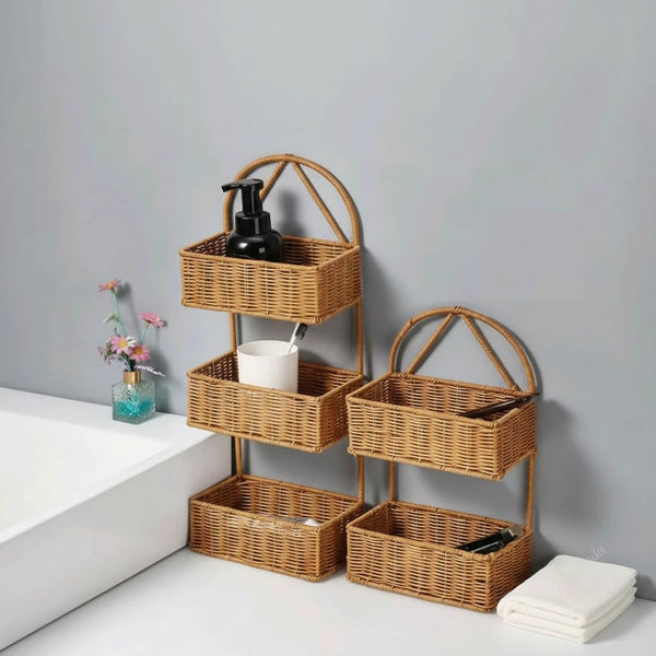 Rattan Shower Caddy – Handwoven Water-Resistant Bathroom Organizer wall mounted caddies Wall-Mounted Caddies