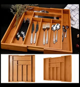 Expandable Bamboo Cutlery Organizer Adjustable Drawer Storage