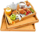 3pcs Multi-Functional Bamboo Food Storage and Serving Trays with Handles – Wooden Kitchen Trays