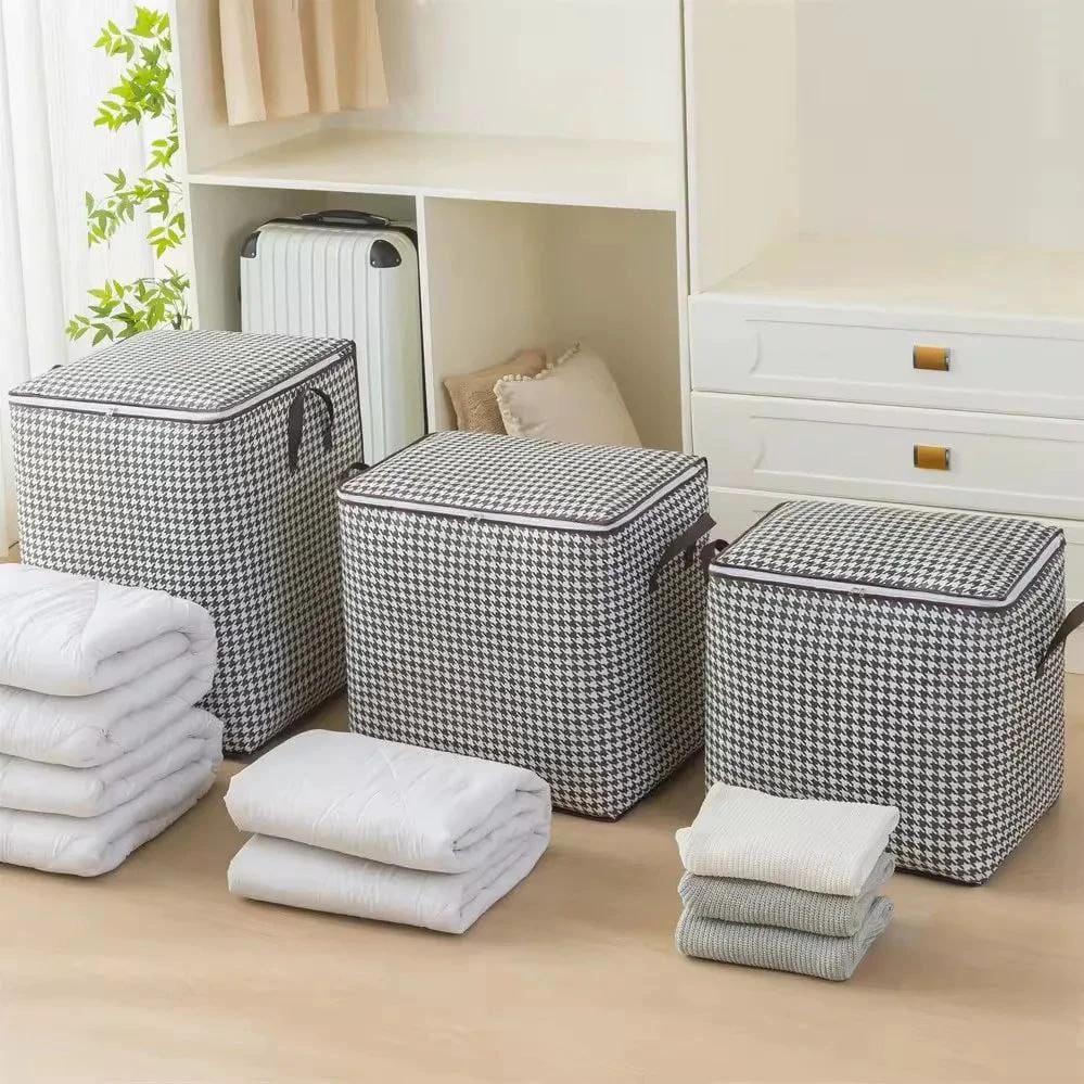 3pcs Non Woven Zipper Storage Quilt Bags Large Capacity Home Organizer Set Closet Systems Closet Organizers