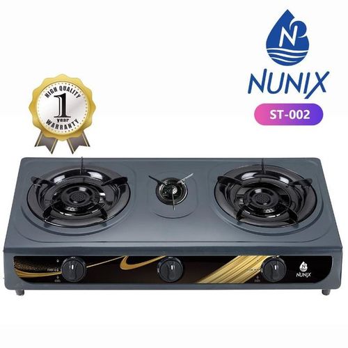 Nunix 3Burner Gas Stove Efficient Triple Burner with Metallic Top and Manual Ignition.