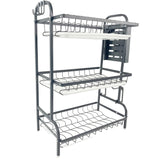 3-Tier Carbon Coated Dish Rack with Cutlery Holder and Drip Tray