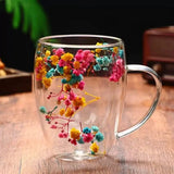 Double Wall Glass Mug with Pressed Floral Design Mugs