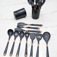 11pcs Kitchen Silicone Spoon Set with Wooden Handles Kitchen accessories Kitchen Utensil Sets