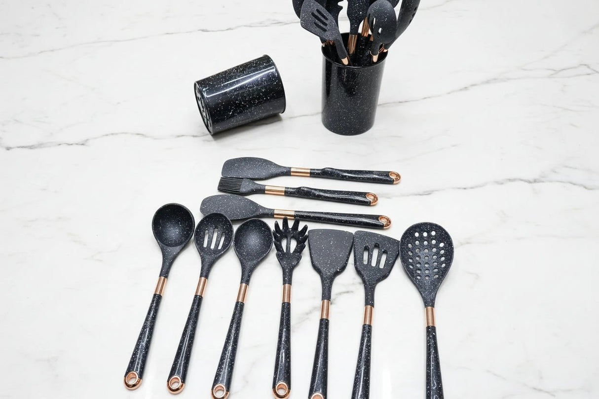 11pcs Kitchen Silicone Spoon Set with Wooden Handles Kitchen accessories Kitchen Utensil Sets