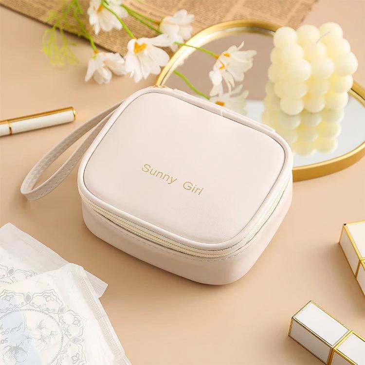 Waterproof Pad Pouch - Brown, Pink & Cream White Travel Accessories Travel Organizer Bags