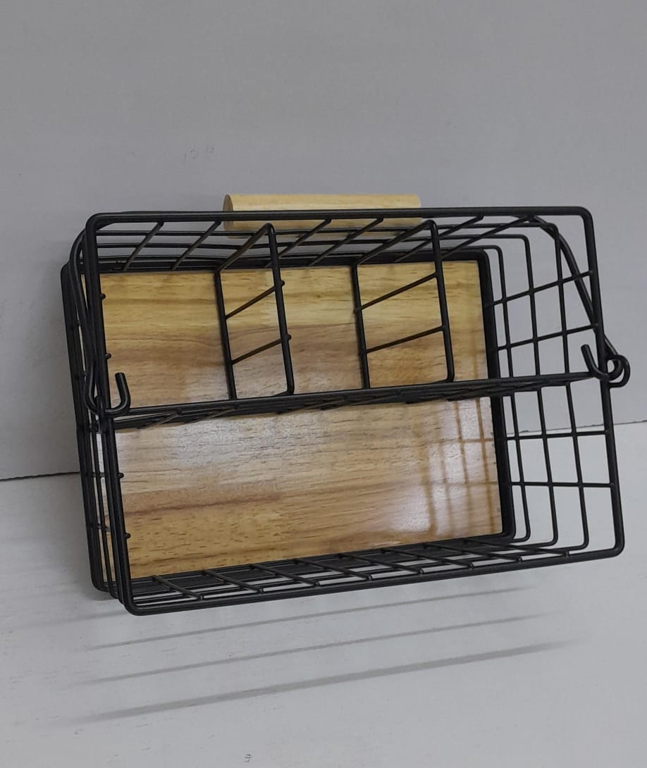 4 in 1 Cutlery Holder with Handle – Metallic with Bamboo Base