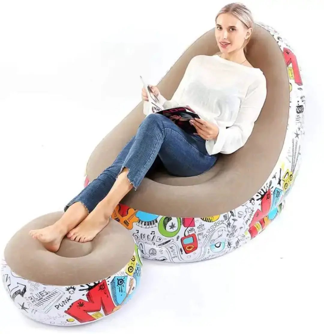 Inflatable Lazy Sofa Chair With Footrest Inflatable chair Bean Bag Loungers & Daybeds
