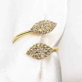 Elegant Crystal Leaf Napkin Rings Set of 6 Gold Finish Napkin holder Napkin Rings
