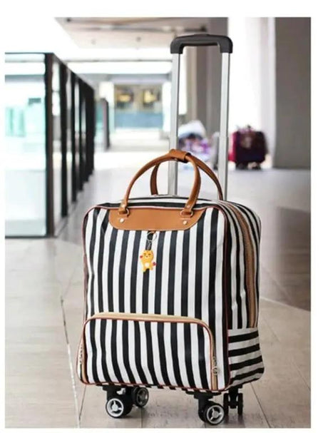Quality Striped Wheeled Travel Bag High Capacity Waterproof Design Suitcases
