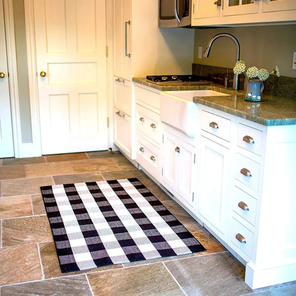Monochrome Woven Rug 60x90cm Modern Minimalist Checkered Design Rugs Rugs