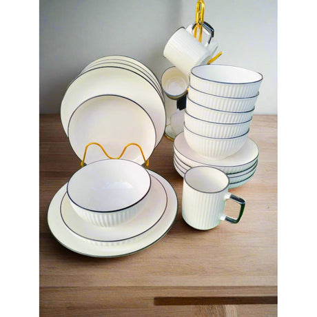 24-Piece Concise White Dinner Set with Black Rim Elegant & Minimalist Tableware- Furaha Finds Kenya