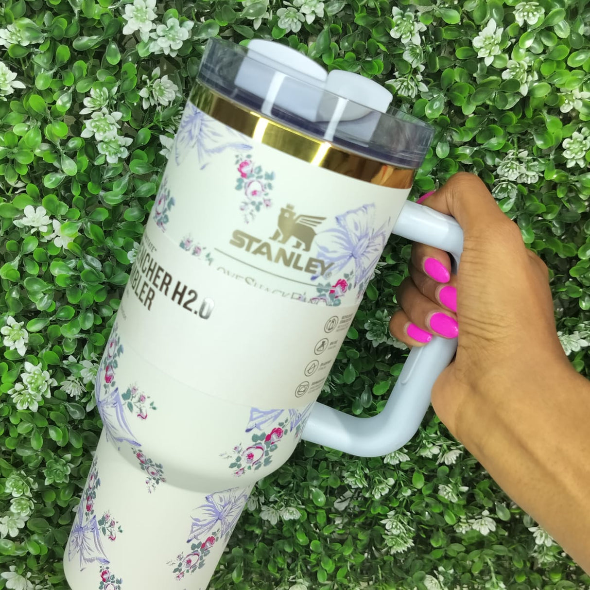 Original Love Shark Stanley Tumbler 1.18L Floral Edition with Straw & Topper- Furaha Finds Kenya