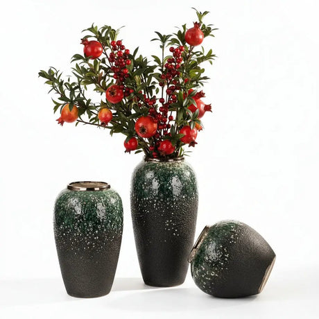 Dark Green and Gold Accent Vase Set 3pcs Ceramic vase Vases
