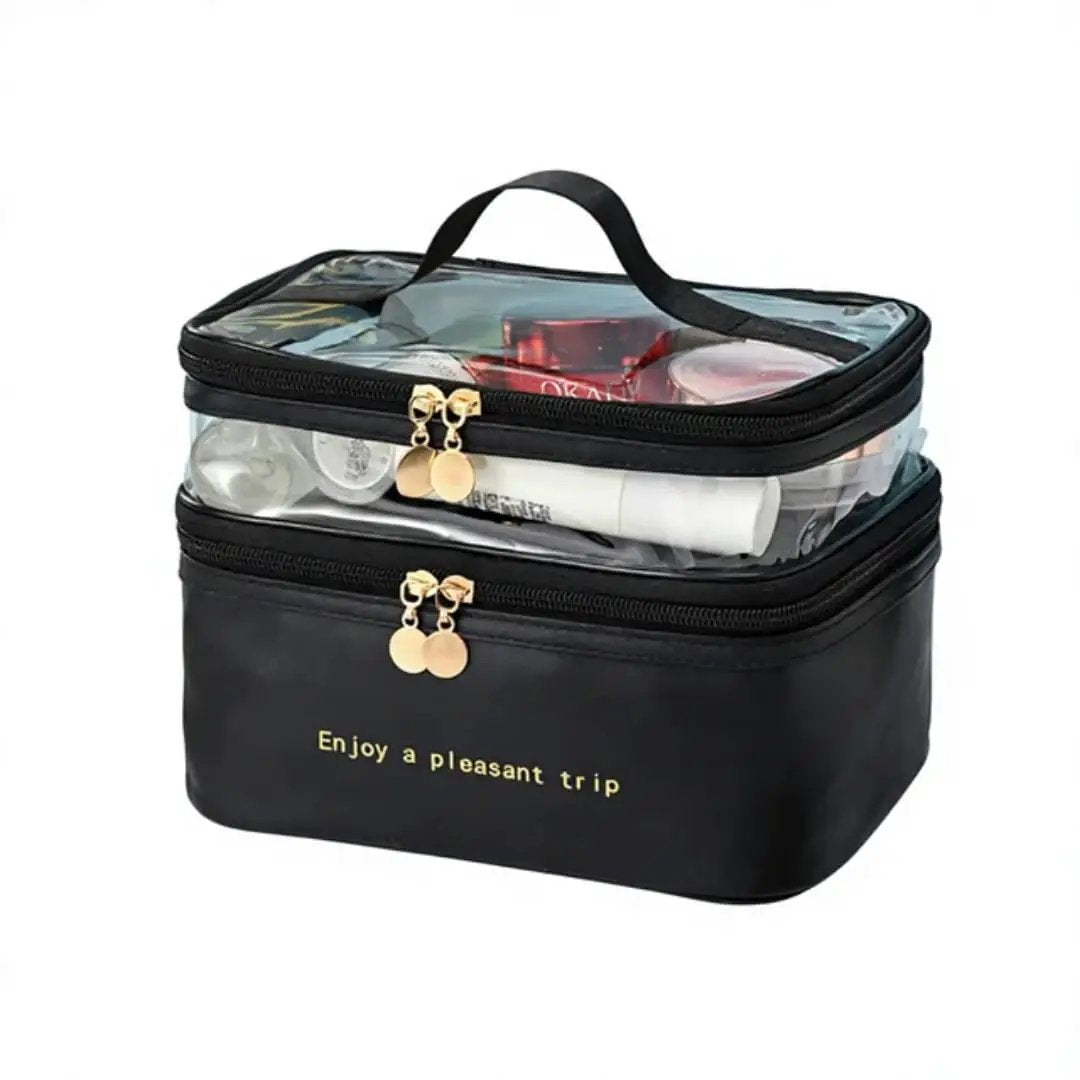 Double Layer PU Leather & PVC Cosmetic Bag Cosmetic Bags & Cases Cosmetic & Toiletry Bags