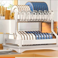 2 Tier Kitchen Dish Rack with Drain Tray Large Capacity Countertop Organizer Dish Racks