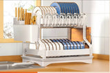 2 Tier Kitchen Dish Rack with Drain Tray Large Capacity Countertop Organizer Dish Racks