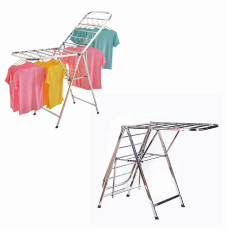Cloth Drying Rack Foldable Anti-Rust Steel with Strong Capped Stands