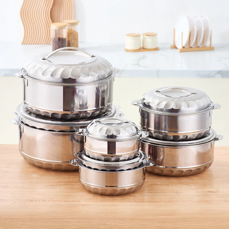 6pcs Stainless Steel Hotpots – Insulated Food Warmers Set- Furaha Finds Kenya