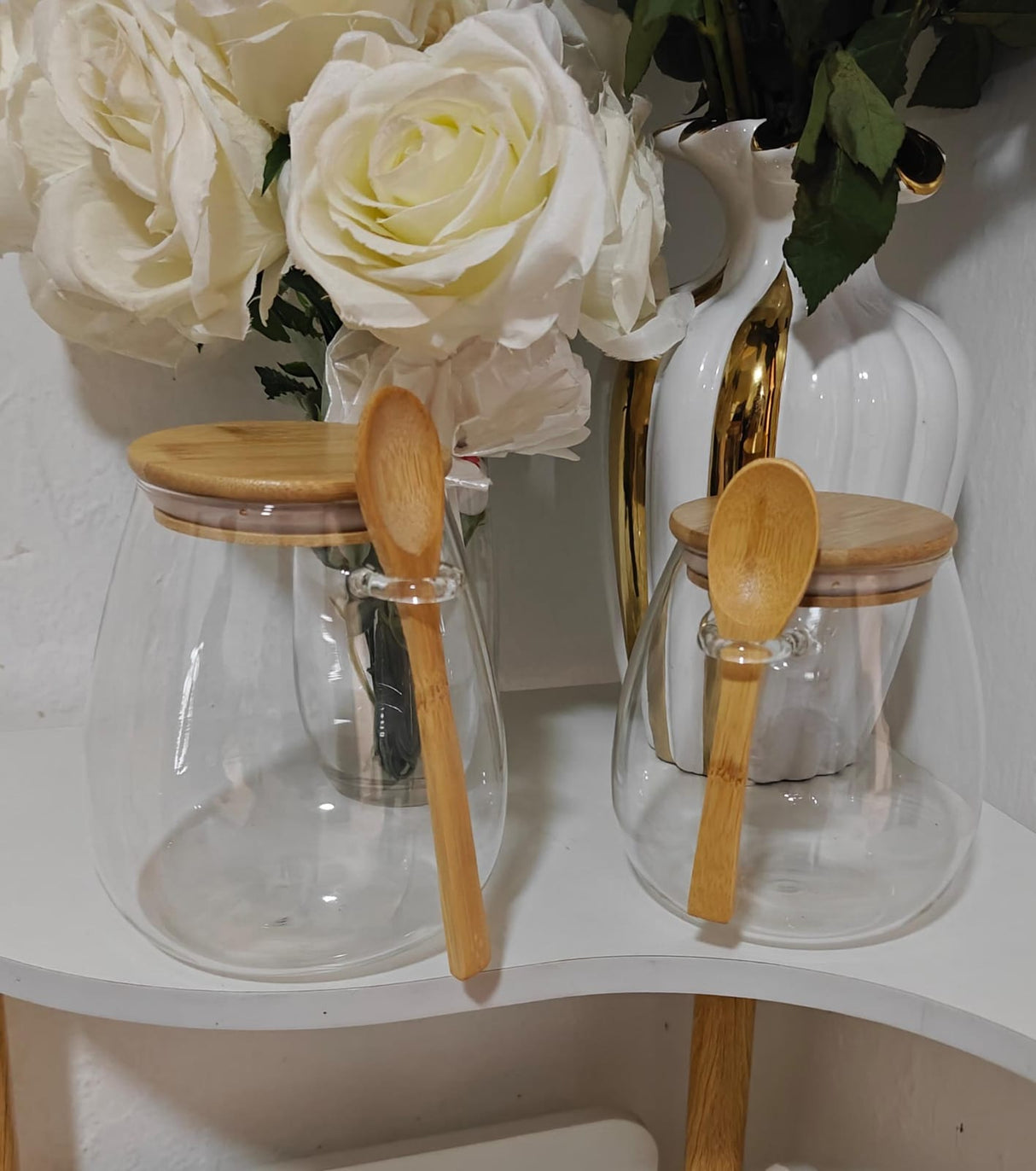 Glass Storage Canisters with Bamboo Spoon & Airtight Lid