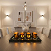 HOME Branded 4 Piece Glass Candle Holder Set with Wooden Base and Pebbles Candle Holders