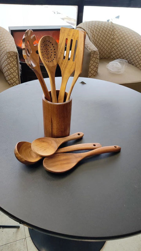 7pcs Wooden Cooking Cutlery Set – Durable and Easy-to-Clean Kitchen Utensils Kitchen Utensil Sets