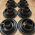 Black Ceramic 24pcs Dinner Set with Textured Modern Finish dinnerware Dinnerware Sets