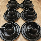 Black Ceramic 24pcs Dinner Set with Textured Modern Finish dinnerware Dinnerware Sets