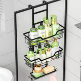 Drill-Free Over-Door Bathroom Shelf Organizer with Wall-Mounted Basket Racks