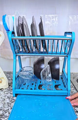 Minimalist 2-Layer Dish Rack with Side Hooks
