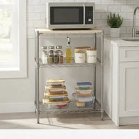 3-Layer Carbon Steel Wooden Top Shelf Kitchen rack Kitchen Cabinets