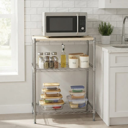 3-Layer Carbon Steel Wooden Top Shelf Kitchen rack Kitchen Cabinets