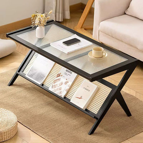 Rattan Coffee Table with Storage Shelf Elegant Living Room Centerpiece