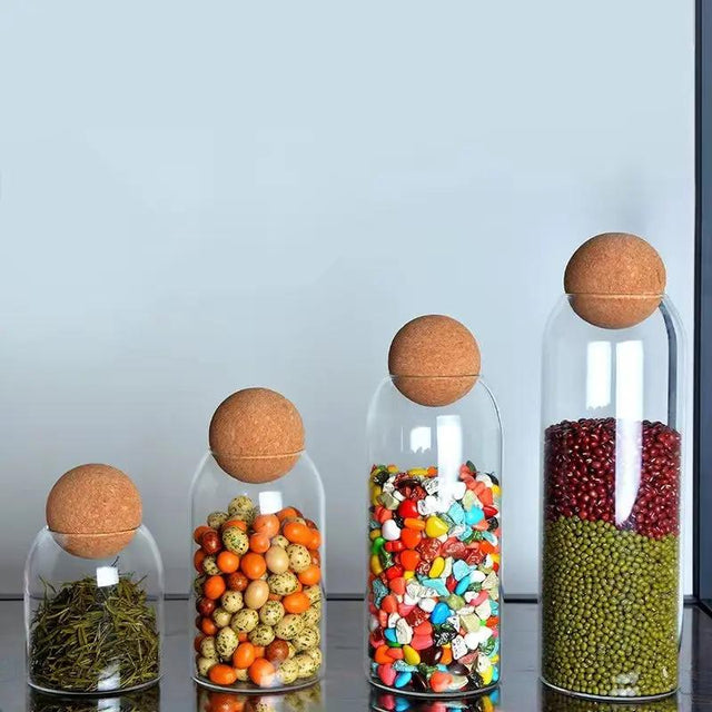 Ball Cork Transparent Jar with Bamboo Lid Storage jar