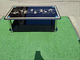 Modern Black Floral Glass Coffee Table with Chrome Legs