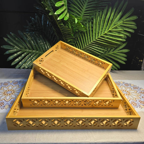 3-in-1 Multi-Functional Bamboo Trays – Versatile Serving & Storage Set