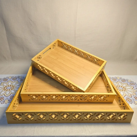 Bamboo Trays 3 In 1 Nesting Set For Home Entertaining Decorative trays Serving Trays