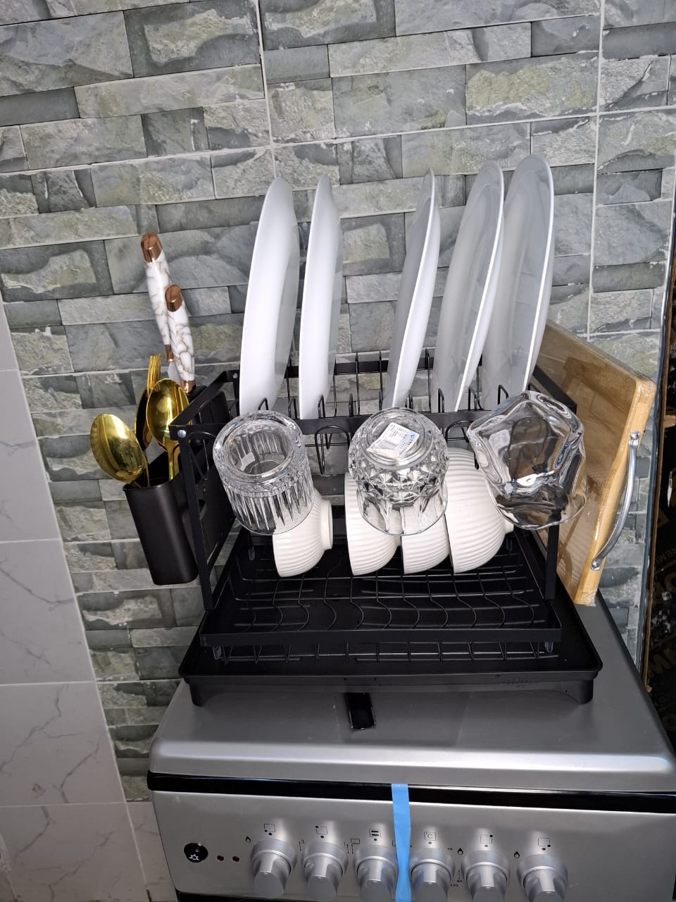 2 Layer Carbon Coated Dish Rack with 360° Swivel Spout