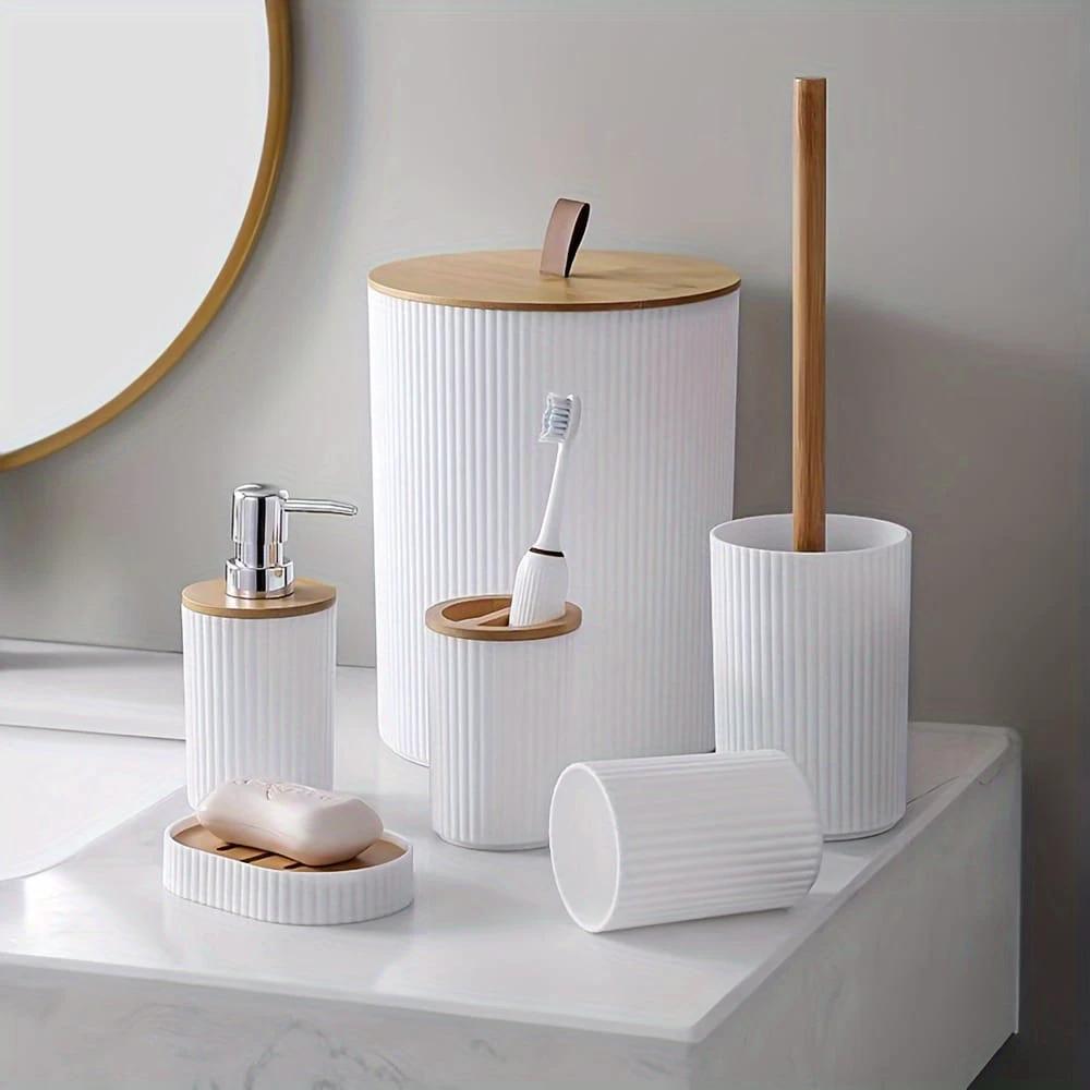 Luxury 6-Piece Bathroom Accessories Set Gold & Silver Round Design Bathroom Accessories Bathroom Accessory Sets