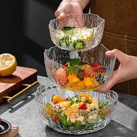 3 Piece Lotus Glass Salad Bowl Set Bowls Serving Bowls