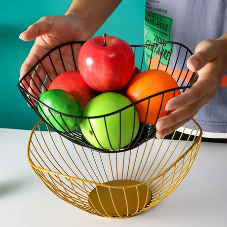 Fruit Mesh Basket with Elegant Metal Finish Durable Wire Design in Golden or Black Perfect for Kitchen Counters & Dining Tables