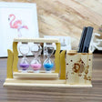 Handicraft Wooden Pen Stand with 3-Hourglass Timer Desk Organizer Pen holder Pen Holders