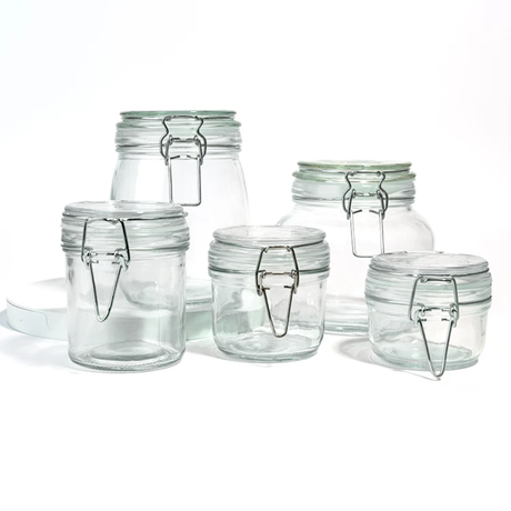 Bon Appetit Stylish Clip Style Glass Storage Jars | Leak Proof Borosilicate Glass | 0.25L to 1.5L Capacities