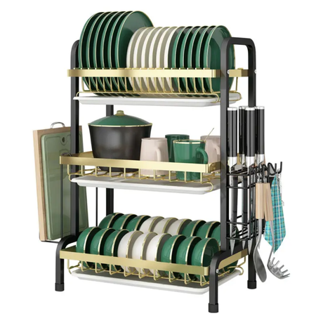 Metal Gold 3 Layer Dish Rack XY6457 with Drain Tray for Kitchen Organization Special Offer- Furaha Finds Kenya