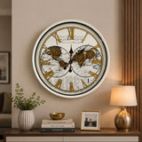 White World Map Vintage Gear Wall Clock Wall clock Wall Clocks