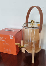 Golden Borosilicate Glass Beverage Dispenser 3.6L with Bamboo Base and Glass Lid