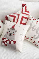 3pcs Christmas Themed Pillow Covers – White with Red Accents Festive Cushion Cases (45cm x 45cm)