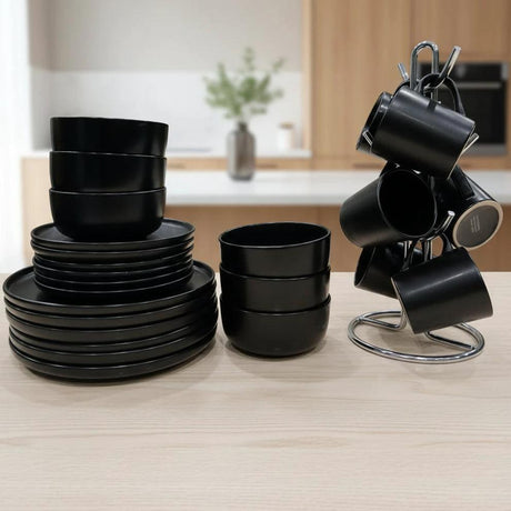 24pcs Black Dinner Set Elegant Full Tableware Collection Dinner set Dinnerware Sets